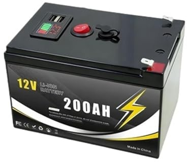 Batteria A Ciclo Profondo Al Litio LiFePO4 Da 12 V 200 Ah For Applicazioni Off-grid, Energia Solare, Ecoscandaglio, Illuminazione, Ruote Motrici BMS Integrato(12v 200Ah-charger)