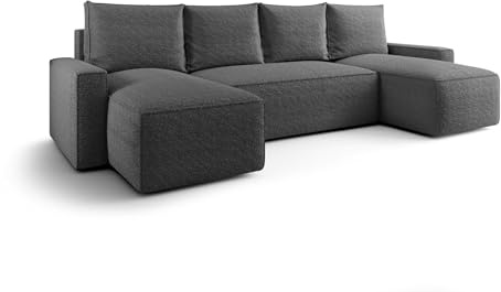 CORNERO Savio U Ecksofa U-Form mit Schlaffunktion und Bettkasten – Couch U-Form fürs Wohnzimmer 5-Sitzer 300 cm x 140 cm x 75 cm