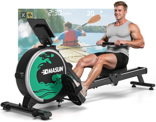 Rudergerät für Zuhause, DMASUN Leises Magnetisches Rudergerät mit 16/32 Widerstandsstufen, Upgrade Doppel-Slide-Rails, APP-Verbindung, LCD-Datenanzeige, ideal für Cardio-Training, Belastbar bis 160kg