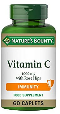 Nature's Bounty Vitamin C 1000 mg with Rose HIPS - Pack of 60 Coated Caplets - Supports Immunity and Energy - Vegan and Gluten Free