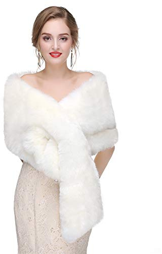 Ommda Damen Brautjacke Bolero Fell Winter Warm Hochzeitsjacke Hochzeitstuch Pelzimitat für Abendparty Hochzeitstuch