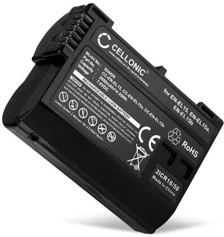 CELLONIC, Batterie pour Caméra, Compatible avec Nikon EN-EL15c, EN-EL15, D750, D850, D500, D7500 (7.0V, 2000mAh)