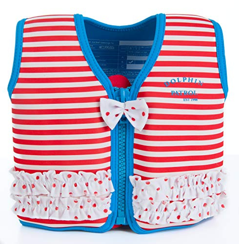 Konfidence Jacket – Unsere Original Premium Schwimmweste/Schwimmjacke für Kinder bis 7 Jahre, Schwimmhilfe für Kinder und Jugendliche mit abnehmbaren Schwimmern (Martha Rote Streifen, L)