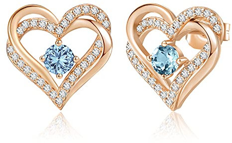 CDE Ohrringe für Damen 925 Sterling Silber Rosegold Geschenk für Sie Forever Love Herz Geburtsstein Frauen Ohrstecker Schmuck Valentinstag Weihnachten Muttertag Geburtstags Hochzeits Jubiläum