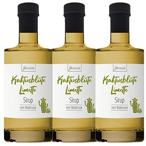 Kaktusblüte-Limette-Sirup 3x 350ml - Genüssle Katkusfeigen Sirup vom Bodensee - Kaktusfeigenblütensirup aus rein natürlichen Zutaten und ohne Zusatzstoffe