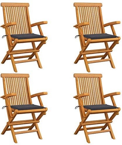 Gartenstühle mit Anthrazit Kissen 4 STK. Gartenstuhl massiv Teak Holz Landhaus rustikaler