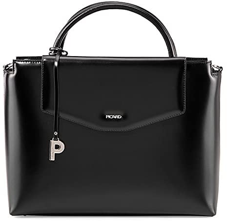 Picard Tasche Damen Shopper Berlin Schwarz | Handtasche aus Echtleder mit Reißverschluss, gesichertem Innenfach & abnehmbarem Schultergurt | Elegant, Modern, Hochwertig | kleine Handtasche