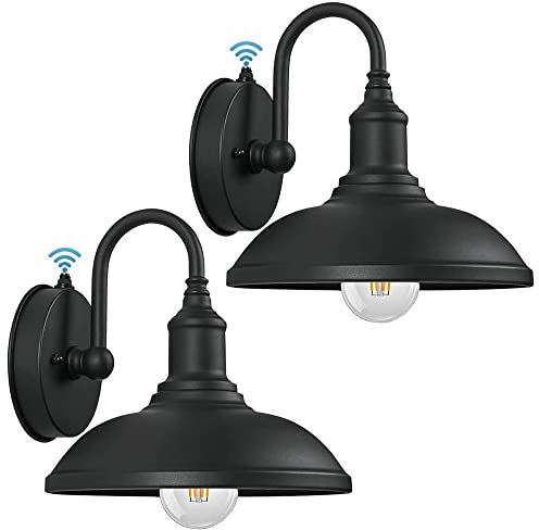 UYHGO 2Pcs Schwanenhals Scheunenlicht mit Dämmerungssensor, Schwarz Farbe Vintage Industrial Metal Wandbeleuchtung für Eingangstür,Garage,Terrasse,Aussenwand,Bauernhof exkl. 1 E27 Leuchtmittel