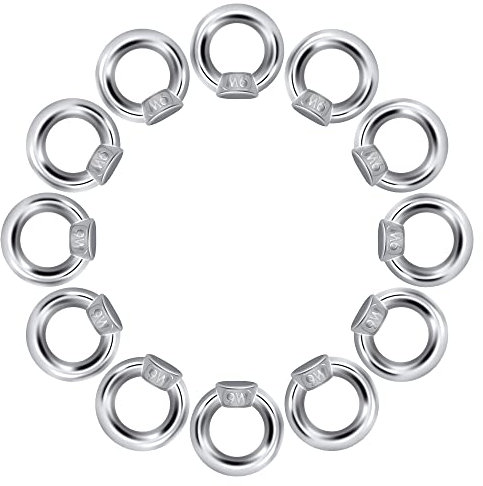 QIMEI-SHOP Ringmutter M6 Augenmutter 304 Edelstahl Ösenmutter Ringösen Hardware Ringförmige zum Heben Zubehör 12 Stück