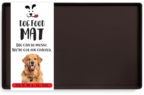 DogBuddy Waterproof Dog Bowl Mat - Silicone Pet Feeding Mat for Food and Water, Non-Slip Placemat With High Edges for Dogs Bowls, Puppy Essentials (L: 24 x 16, Coffee)
