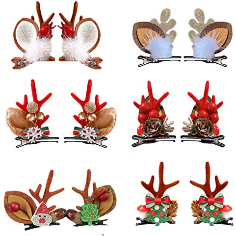 12 Stück Weihnachten Hirschgeweih Haarspangen Mädchen, Weihnachts Haarschmuck Rentier Haarclips Haar Accessoires für Kinder Damen Weihnachtsfeier Festival