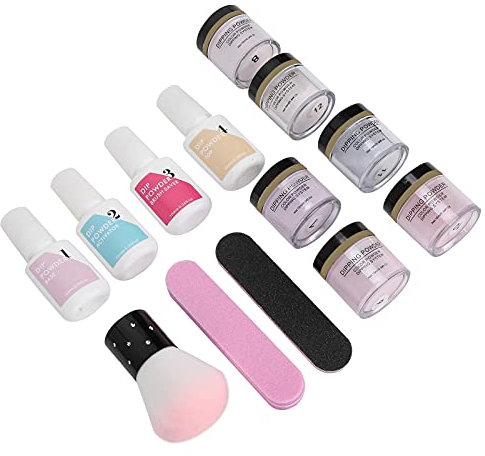 Nail Dip Powder Nail Kit Starter, Nail Dipping Powder Set, Nail Art Powder Top Base Coat Gel Staubpinsel Maniküre Werkzeug Set, DIY Salon Nail Art Maniküre mit Base Top Coat Activator Brush(K1214)