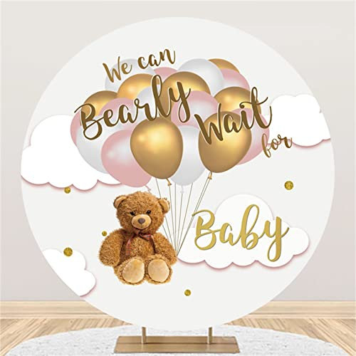 Renaiss 2m Bear Balloons Runder Kulisse We Can Bearly Wait Polyester Fotografie Hintergrund Baby Dusche Neugeborenes Geburtstag Party Dekoration Kuchen Tisch Banner Fotostudio Requisiten