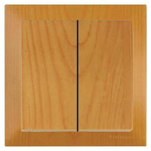 Mutlusan CANDELA Set: Serienschalter / 2fach Lichtschalter/Ausschalter / 2 fach Schalter/Doppelschalter mit Rahmen - Unterputz, Einbau, Wandeinbau - Eiche/Holz
