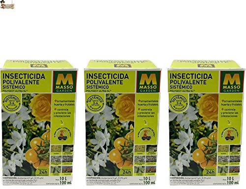 BricoLoco.com Insecticida sistémico Plantas Exterior. Acetamiprid 5g/l. ¡3x100 ml.! Polivalente contra pulgón, cochinilla, Mosca Blanca, Trips, ácaros. Efectos visibles en pulgones en 24 Horas. (3)