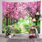CHENGOR Baum-Blumen-Wandteppich Waldweg rote Kirschblüte Wandbehang Wandteppich Wohnzimmer Schlafzimmer Wohnheim Männerhöhle Hintergrund 200 x 150 cm
