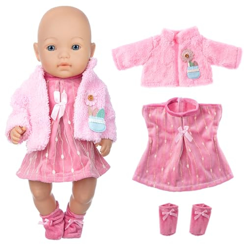 3pcs Baby Puppe Kleidung und Zubehör einschließlich Mantel, Kleid und Socken für 43cm / 17 Zoll Neugeborene Babypuppen (Keine Puppe)