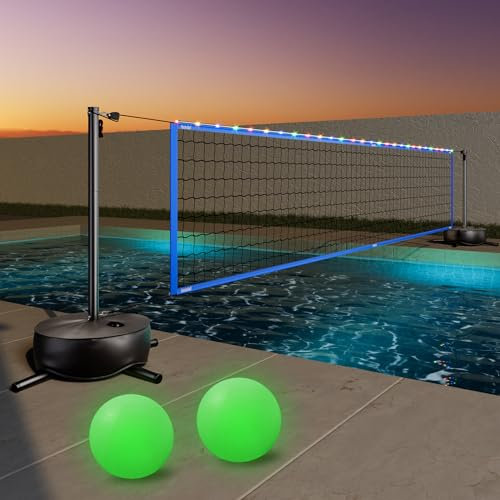 Haokelball Pool-Volleyballnetz-Set, 4,5 m - 9,8 m Länge, verstellbar, Pool-Volleyballnetz für Pool mit 2 Volleybällen und Pumpe, einfacher Aufbau, Pool-Volleyball-Spiel mit beschwertem Boden und