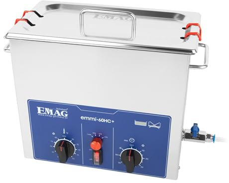 EMAG Ultraschallreiniger Emmi 60HC Plus – 6,7L Ultraschallreinigungsgerät mit Heizung & 4 Leistungsstufen – Profi-Reinigung für Werkzeuge, Laborausrüstung, Platinen & Flugzeugteile
