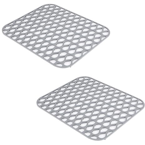 Marstey Silicone Sink Mat, 2PCS Kitchen Sink Mat with Drain Hole and Raised Bottom Feet Dishware Countertop Pad, Folding Non-Slip Sink Protectors Silicone Mats Counter Protector for Dishes, Glassware
