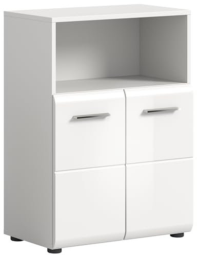 xonox.home Badezimmer Ice Midischrank Kommode Badezimmerschrank breit Front weiß Hochglanz Korpus weiß, ca.60x80x30cm