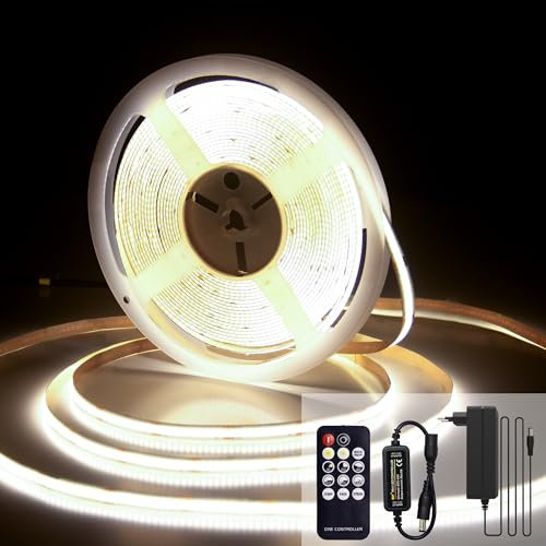 luktix Ruan LED COB 10M, Bande LED Blanc Naturel 4000K, Bande LED COB 24V Dimmable, CRI92, Largeur 8mm, avec Télécommande et Alimentation, Pour salon, Cuisine, Miroir
