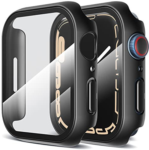 LK 2 Pack Hard Case for Apple Watch Series 9 8 7 41mm, Built-in 9H Tempered Glass Screen Protector, Overall Protective Cover, HD Clear High Sensitivity, Protector Cover for iWatch 9 8 7 41mm