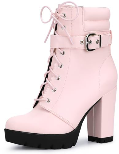 Allegra K Bottines à Talons carrés et à Boucle Plate-Forme pour Femmes Rose 41