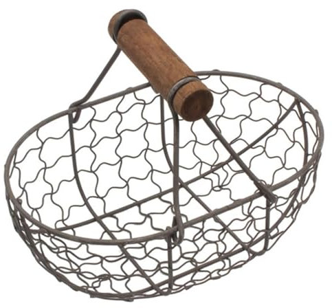 Wedhapy Cestino portauova Vintage in Metallo Piccolo con Manico portaoggetti da Cucina Nero Rustico Organizer da banco per Uova fresche Pane Frutta Verdura