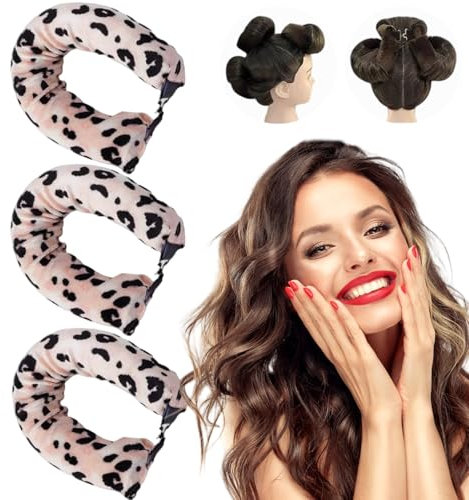 Lockenwickler Über Nacht, 3 Stück Heatless Curls Band Mit Flanellüberzug, Hitzefreie Lockenwickler Mit Haken, Overnight Curls, Haarstyling-Tools Für Langes Haar Von Frauen (Leopard)