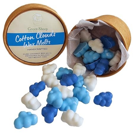 Green Sheep Coconut Wax Melts - Handmade in Ireland, Natural Scented Wax Melt, Long-Lasting Home Fragrance, Aromatherapy Wax Melts for Wax Warmer, Premium 100g Melt Pack (Cloudy Cotton)