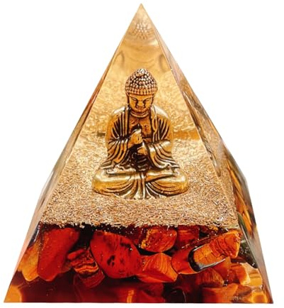 Saefheled Pyramide de Bouddha,Générateur d'énergie Pyramide Orgone,Pyramide de Cristal de guérison Orgonite en Pierre d'oeil de Tigre Réduisez Le Stress Ajustez Le Chakra Traiter et méditation Chance