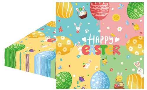 20 Stück Ostern Servietten, Kaninchen Servietten Ostern Frühling, Osterservietten Tischdeko Ostern Geburtstag Partyzubehör - Happy Easter 33 x 33 cm Party Papierservietten Tischdekoration Osterhase