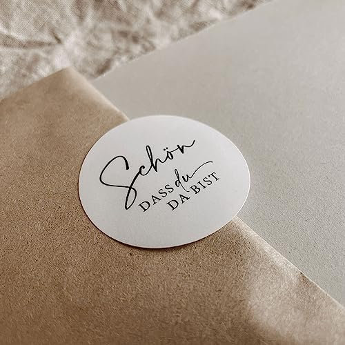 Aufkleber Schön dass du da bist im 40er Set | Elegante D 3cm runde Etiketten Elin in Schwarz-Weiß | Sticker ideal für DIYs Gastgeschenke Willkommensgeschenke zur Hochzeit Taufe Konfirmation NORDEULE