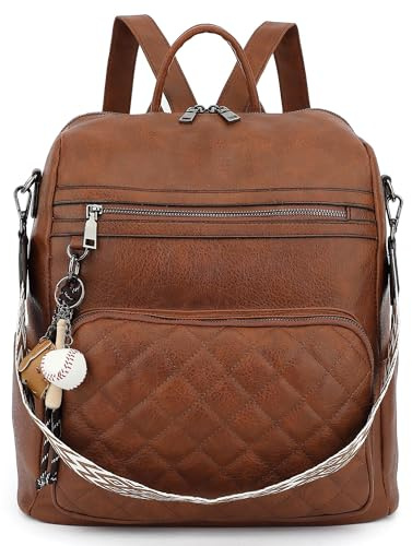 TANTOMI Backpack Purse for Women Large Leather Convertible Backpack Ladies Shoulder Bag Fashion Backpack Handbags for Travel and Work (Brown)