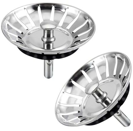 2 Pièces Bouchon Évier Cuisine en Acier Inoxydable 304 & Laiton Chromé - Filtre Évier Universel 80mm, Grille Évier Antiblocage 18 Fentes, Panier Évier à Vidange Rapide
