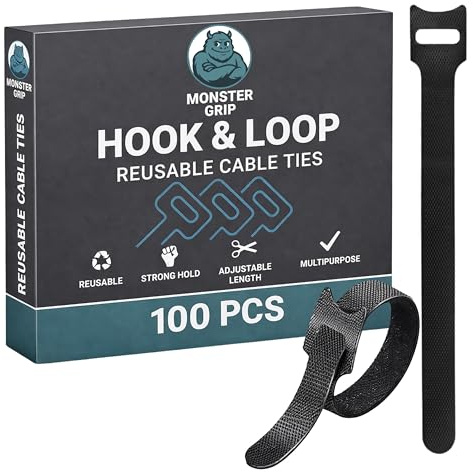Reusable Cable Ties, 100 Pack Hook and Loop Cable Ties