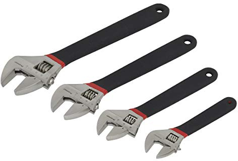 Sealey Ak9935 Adjustable Wrench Set 4Pc Ni-Fe Finish