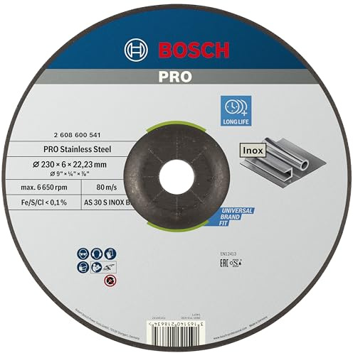 Bosch PRO Stainless Steel Schruppscheibe, 230 x 6 x 22,23 mm | für Edelstahl, Ø 230 mm, Professional Zubehör Großer Winkelschleifer