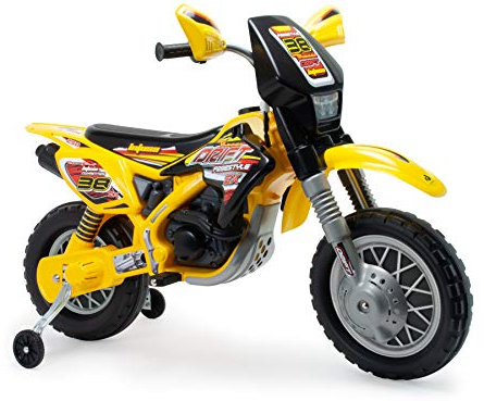 Elektro Motorrad Kinder 12V Thunder Max Gelb + Mit Gashebel und Stützrädern – Kindermotorrad Offroad Elektrisch + 6 Km/h + Gummiräder + Sicherheit + Ab 3 Jahre | INJUSA
