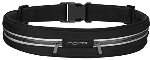 MoKo Sports Running Belt, Outdoor Dual Pouch Sweatproof Reflective Waist Pack, Fitness Workout Belt Fanny Pack Compatible with iPhone 11/11 Pro Max/X/Xr/Xs Max/8/7, Galaxy Note 10/10 Plus,S20/S10e/S10