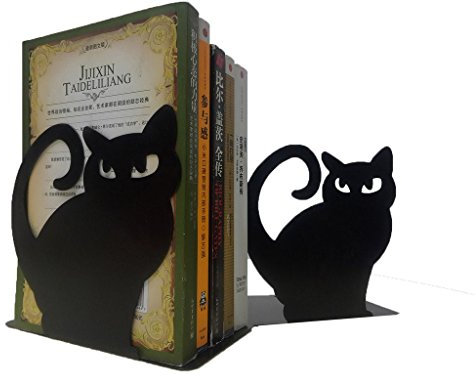 Buchstütze aus Metall mit Katzen-Design, rutschfest, für die Bibliothek, Schule, Büro oder Zuhause Schwarz