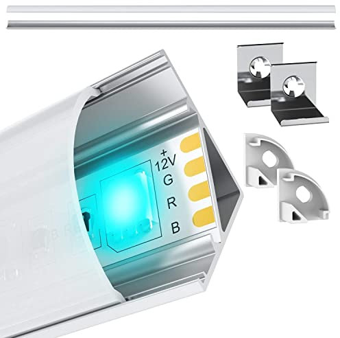 Jirvyuk Aluminum Profile, 10 Pack 0.5m/1.65ft LED Aluminum Channel for LED Strip Light with Milky White Cover, Aluminum Extrusion, End Caps and Metal Mounting Clips- Silver02 (V Shape)