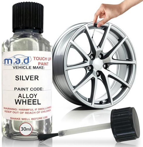 M.A.D MYLDAN AUTO DESIGN M.A.D Silver Alloy Wheel Touch-Up Repair Kit - 30ml Gloss Finish Paint with Brush for Curbing Scratches & Scuffs - Chip-Resistant, Helios Formula