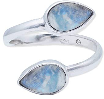 Ring 925 Silber Mondstein weißer Stein schimmer Edelstein echt Silber Damen Sterling Silber Geschenk (MRV-087-04)