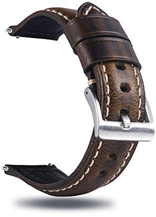 Berfine Quick Release Rindsleder Uhrenarmband 22mm, Vintage Retro Pull-Up Leder Uhrenband, Ersatzarmband für Damen Herren Uhr und Smartwatch, Olivgrün