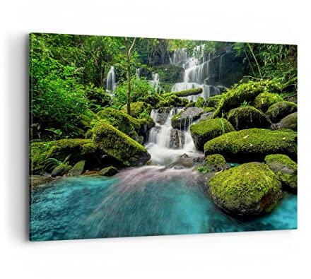 ARTTOR Bilder auf Leinwand 100x70cm Leinwandbild Park Wasserfall Wasser Groß Wanddeko Bild Schlafzimmer Küche Deko Wandbilder Dekoration Wohnzimmer Wall Decor Canvas Wand Kunstdruck Art AA100x70-3754