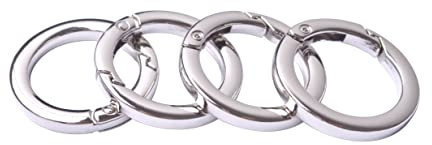 Bobeey 4pcs Round Carabiner Metal Spring Key Ring,Spring Snap Hooks Clip,Spring Keyring Buckle,Flat O Ring for Purses BBC40-25-Silver