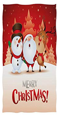 Mnsruu Handtuch mit Weihnachtsmotiv, Schneemann, Rentier, Weihnachtsmann, weich, für Bad, Hotel und Wellness, 76 x 38 cm