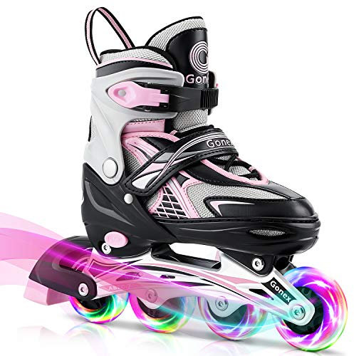 Gonex Inliner für Kinder, Inline Skates für Mädchen Jungen mit Leuchtenden Einstellbarern Rädern Größe 31-42, Rosa S